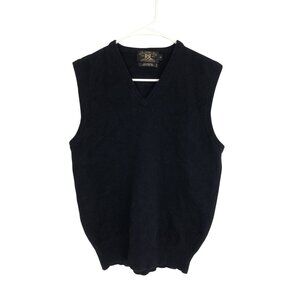 RRL Ralph Lauren Double Sweater Vest 100% Lambswool Navy  V-Neck Sz L